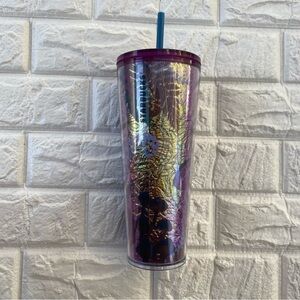 Venti Starbucks Tumbler Iridescent Foil Mushroom w/ Straw & Lid New